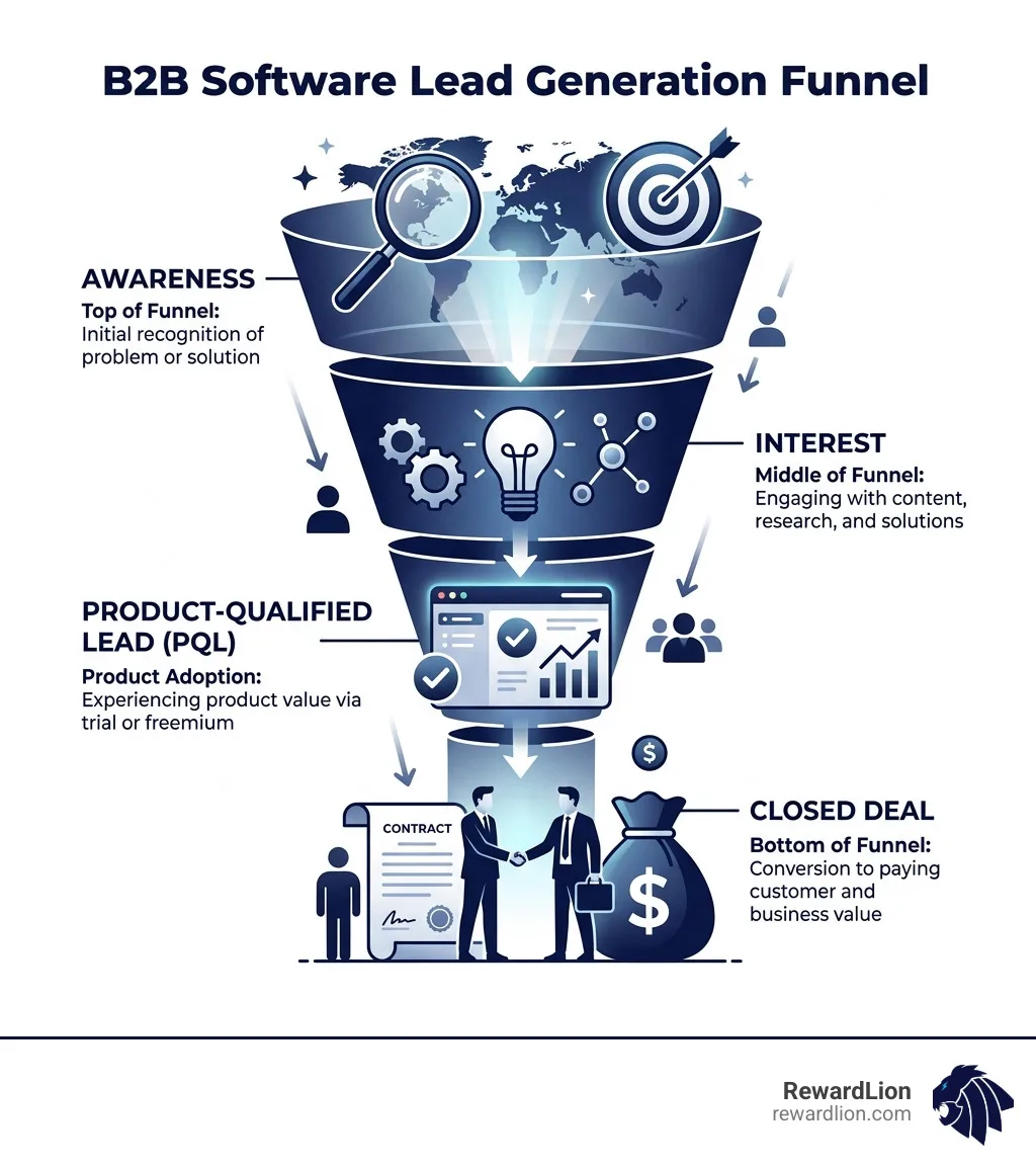 B2B software lead generation funnel from awareness to product-qualified lead to closed deal - lead generation for b2b