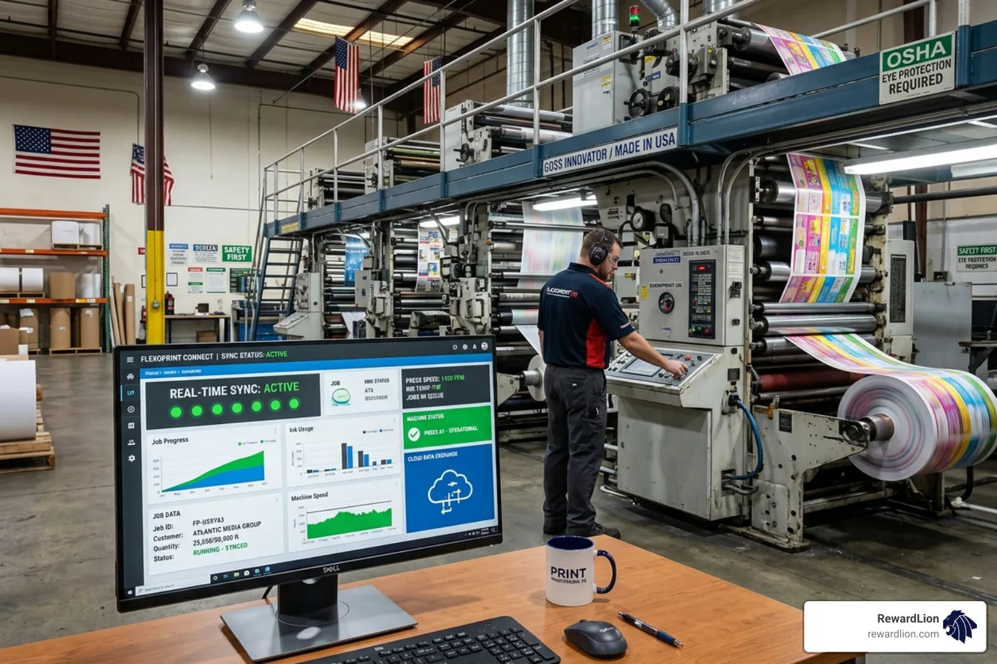 Software dashboard syncing with a printing press - direct mail automation software