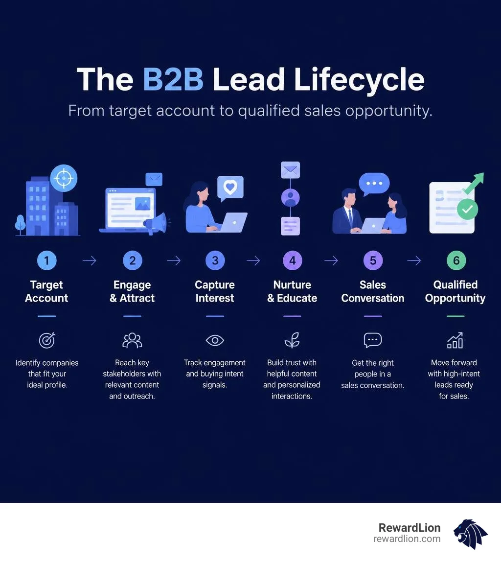 B2B lead lifecycle from target account to qualified sales opportunity infographic