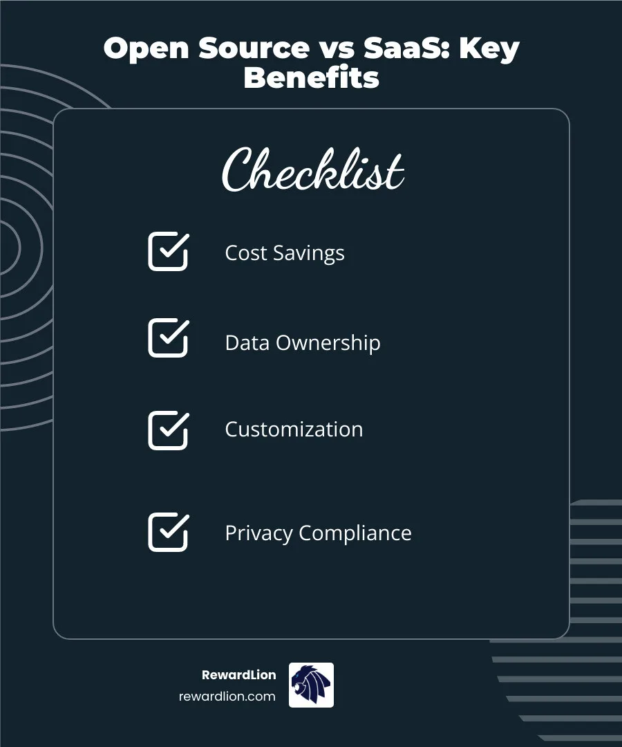 Benefits of open source marketing tools vs SaaS: cost, data ownership, customization, privacy compliance - open source