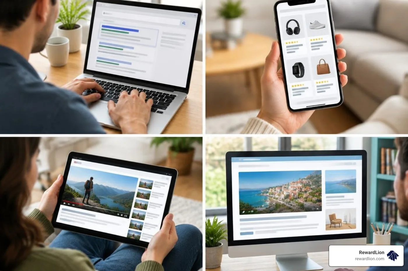Google Ads campaign types comparison showing Search, Display, Shopping, and YouTube