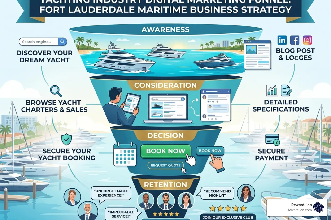 maritime business digital strategy showing yachting industry marketing funnels - digital marketing in fort lauderdale