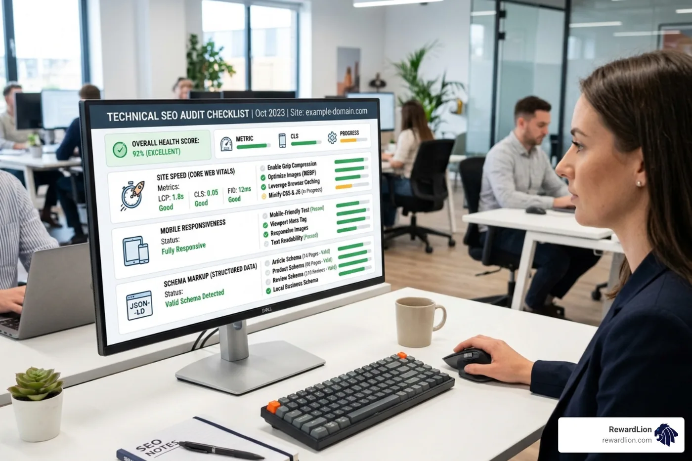 Technical SEO audit checklist including site speed, mobile responsiveness, and schema markup - seo agency miami