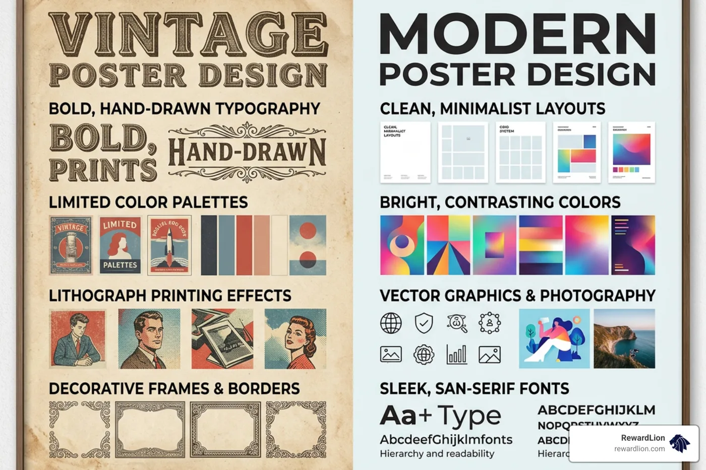 Vintage vs modern poster design comparison
