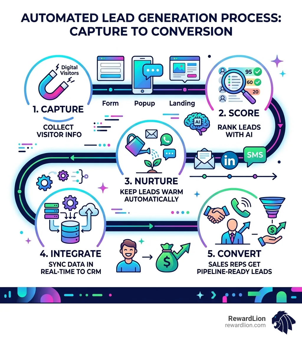 Automated lead generation process from capture to conversion infographic - automatic lead generation infographic 