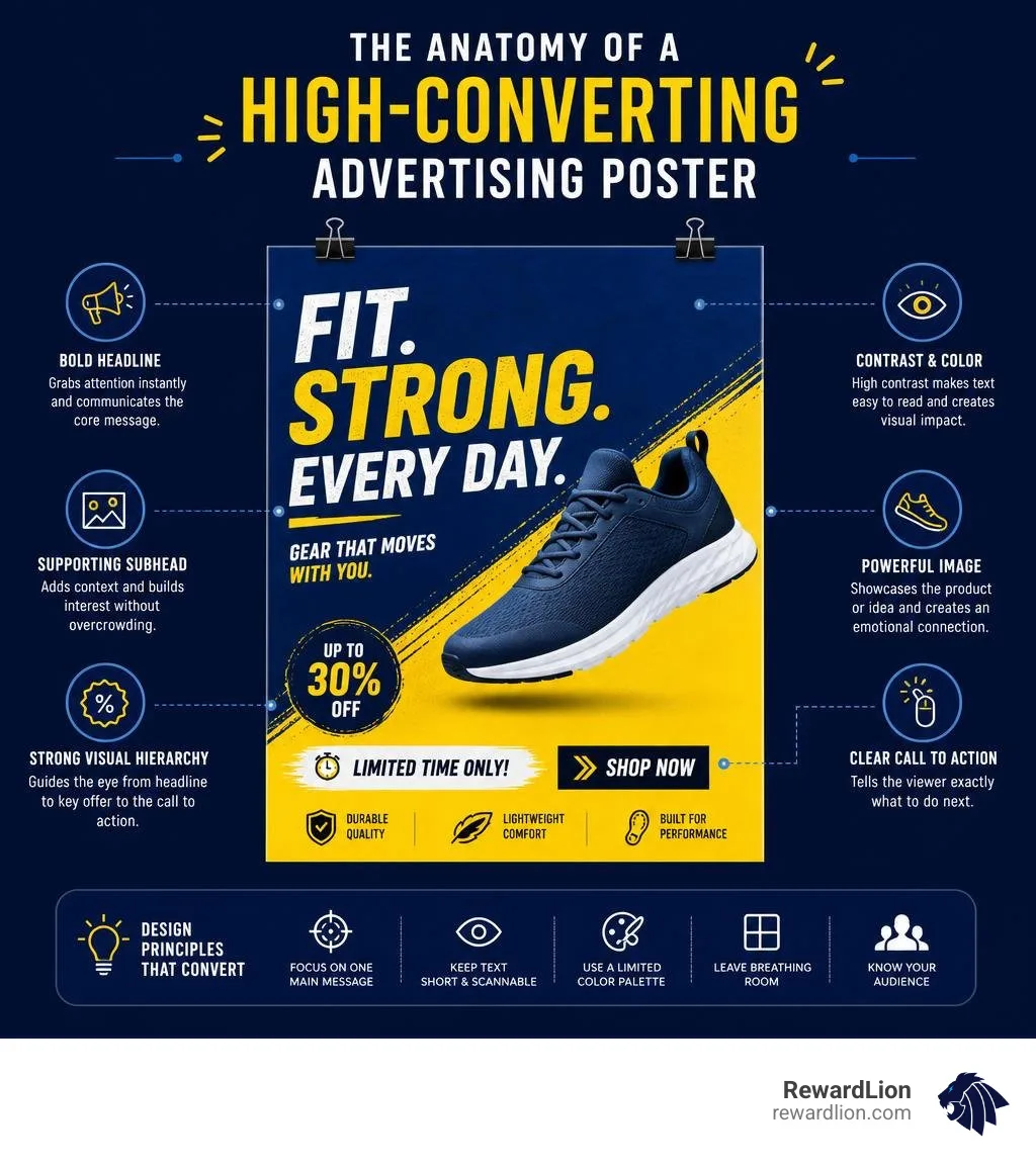 anatomy of a high-converting advertising poster with labeled design elements infographic anatomy of a high-converting advertising poster with labeled design elements infographic
