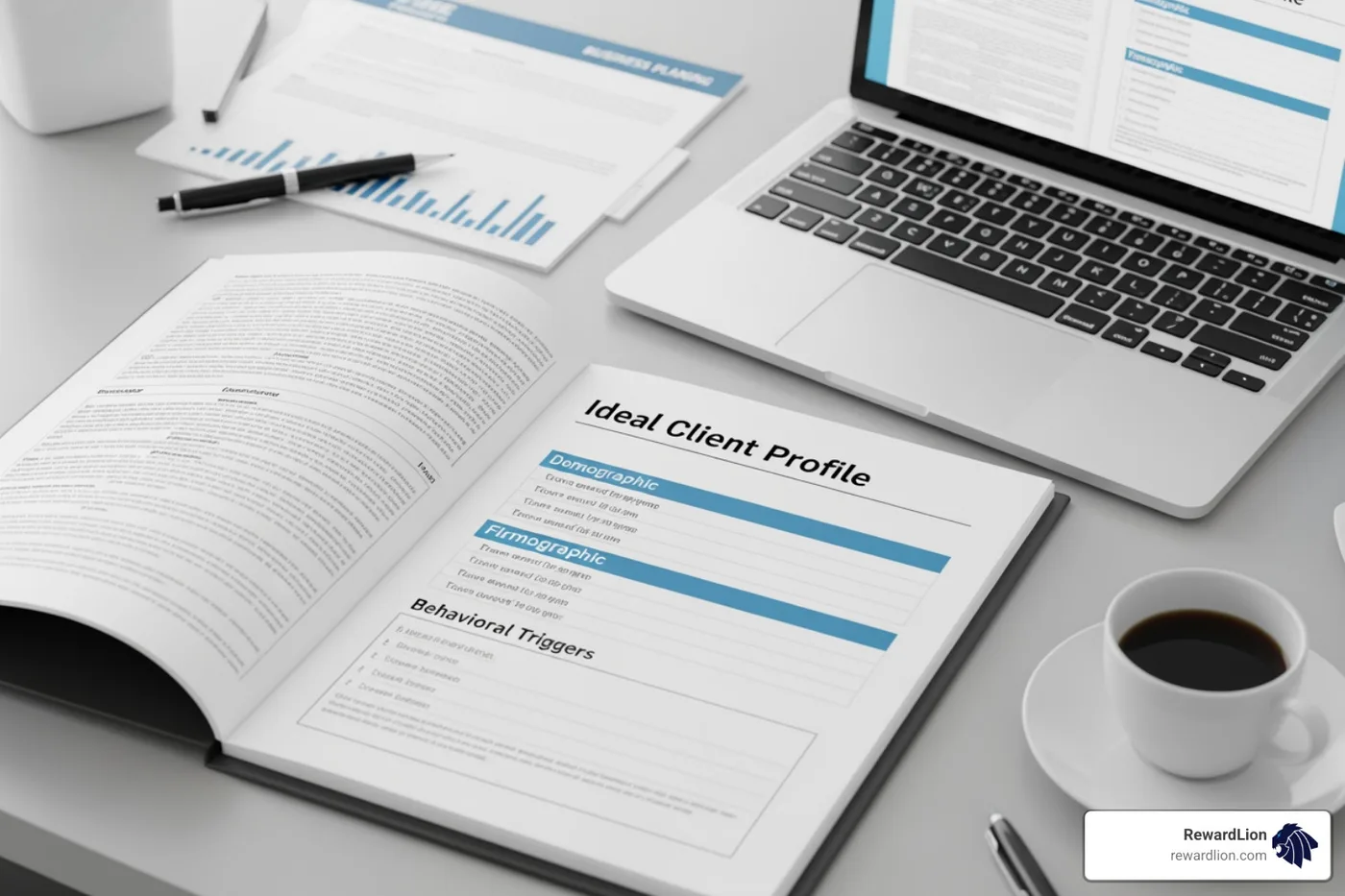 Ideal Client Profile template showing demographic, firmographic, and behavioral triggers