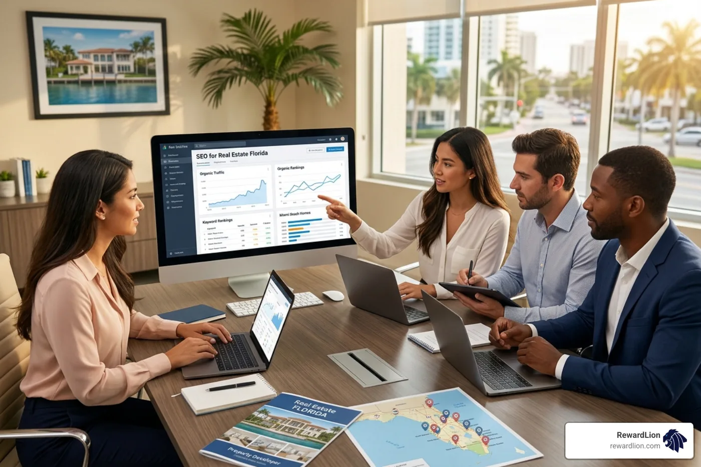 Google Map Pack showing top-rated Florida real estate offices - SEO for real estate Florida