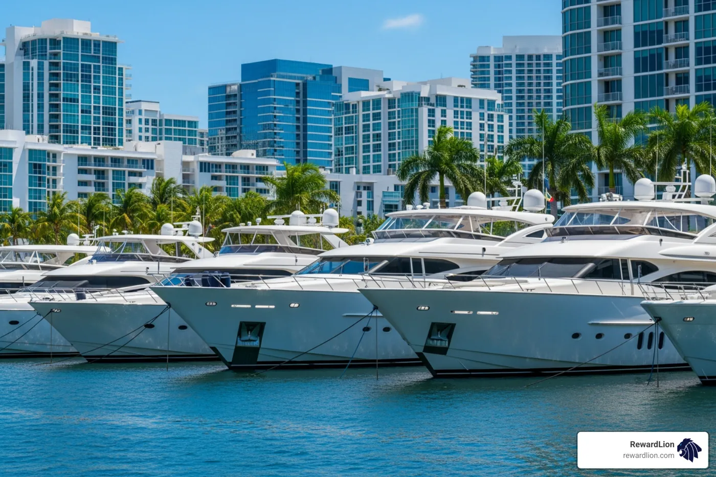 Luxury yachts docked in a Fort Lauderdale canal