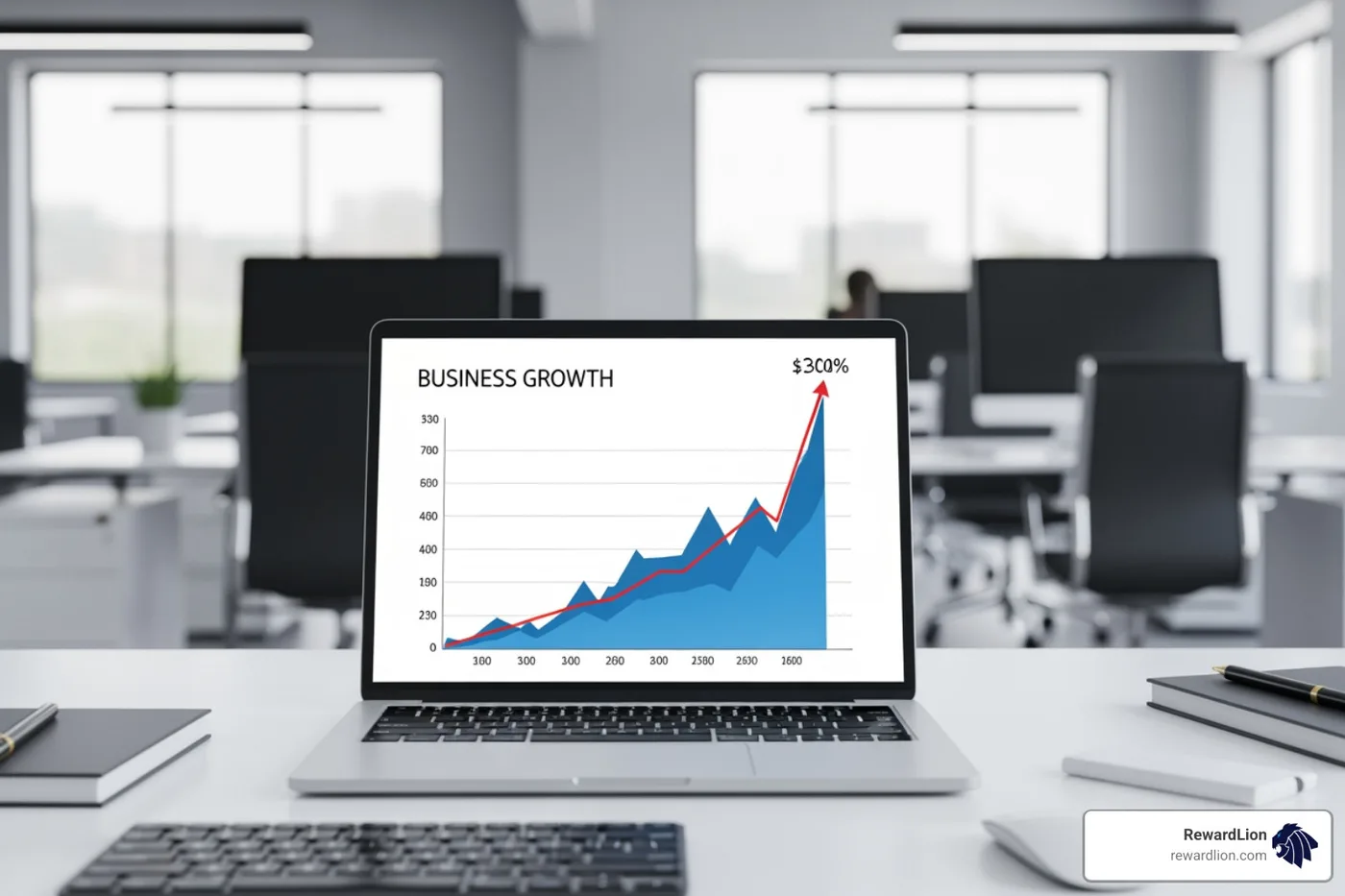 A business growth chart showing a steep upward curve after implementing marketing automation A business growth chart showing a steep upward curve after implementing marketing automation