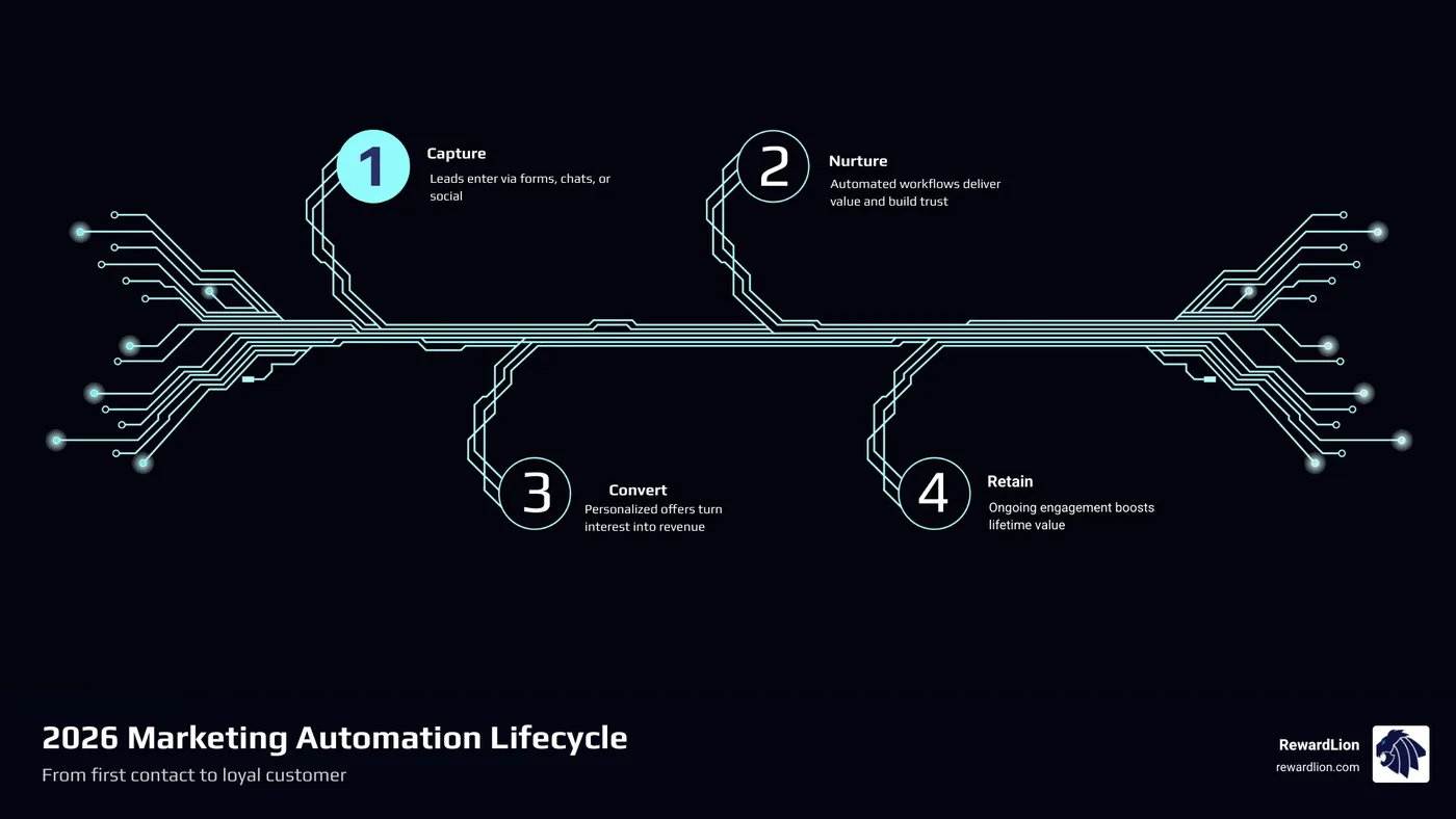 2026 marketing automation lifecycle for small businesses showing lead capture, nurturing, conversion, and retention stages 2026 marketing automation lifecycle for small businesses showing lead capture, nurturing, conversion, and retention stages