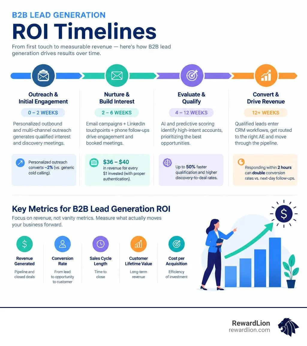 B2B Lead Generation ROI Timelines infographic